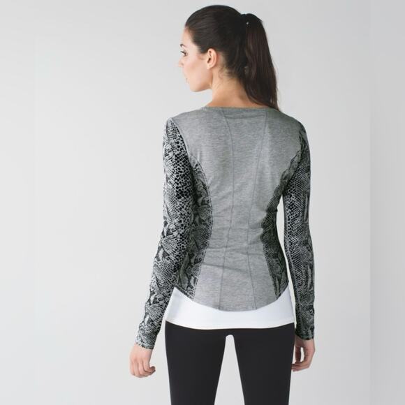 Lululemon Between The Lines Long Sleeve Heathered Grey/Desert Snake Deep Coal 4 - Picture 5 of 12